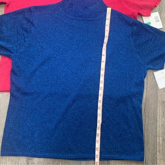 Vintage Sag Harbor Blue Sparkle Glitter Cropped Turtleneck Short Sleeve Top - Picture 6 of 10
